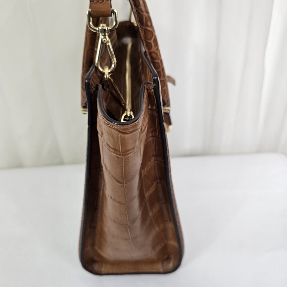 Michael Kors Colette Beige Canvas and camel brown crocodile top zip bag - Picture 4 of 9